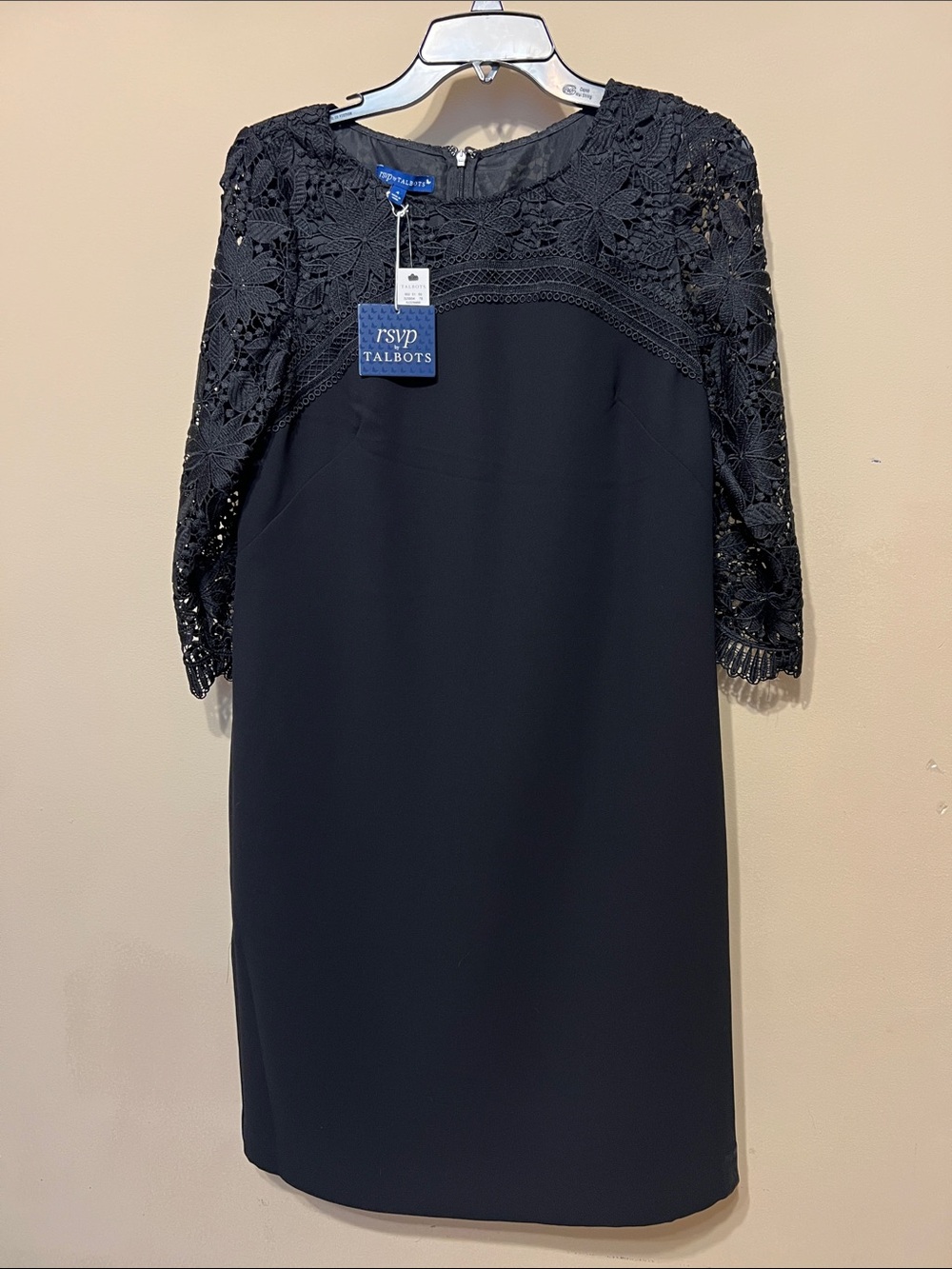 Talbots Black Lace Yoke Long Sleeve Sheath Dress